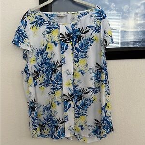 Tahari Arthur S Levine Floral Blue and Yellow Women's Top 2X